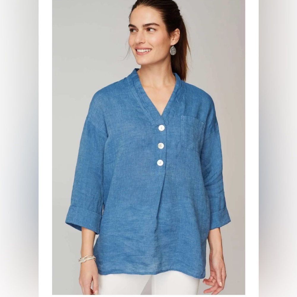 J. Jill Pure Jill Yarn-dyed Linen Button Front Tunic